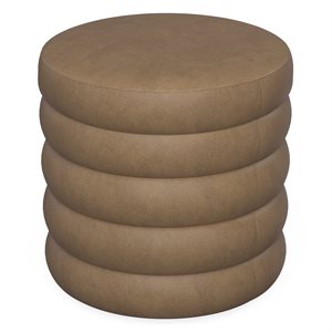 19" ROUND CHANNELED OTTOMAN W / STORAGE & TRAY - MOCHA PU