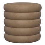 19" ROUND CHANNELED OTTOMAN W / STORAGE & TRAY - MOCHA PU