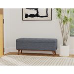 STORAGE OTTOMAN W / WOOD TRIM - NAVY