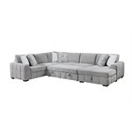 RITCHIE - 4PC SECTIONAL W / POP UP SLEEPER LOVESEAT, STORAGE CHAISE & 6 PILLOWS - GRAY