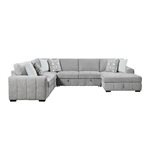 RITCHIE - 4PC SECTIONAL W / POP UP SLEEPER LOVESEAT, STORAGE CHAISE & 6 PILLOWS - GRAY