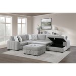 RITCHIE - 4PC SECTIONAL W / POP UP SLEEPER LOVESEAT, STORAGE CHAISE & 6 PILLOWS - GRAY