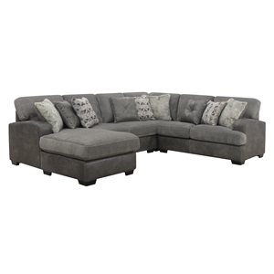 BERLIN-4PC SECTIONAL-RSF LOVE-CORNER CHAIR-ARMLESS LOVE-LSF CHAISE W / 9 PILLOWS-GREY